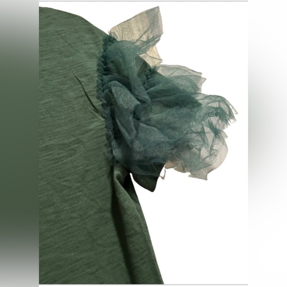 Lea & Viola Short Sleeve Tulle and Cotton Shirt in Green, Size XS - Picture 3 of 5
